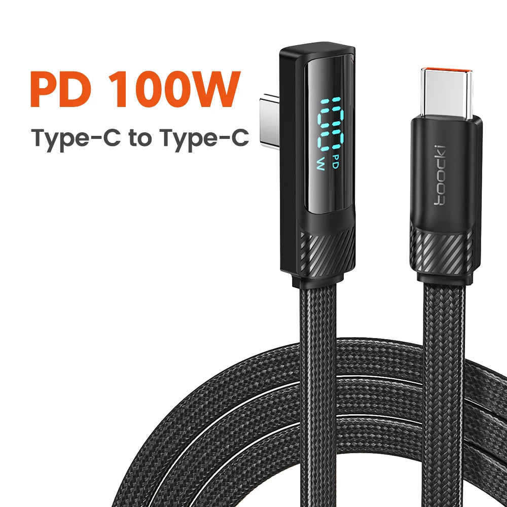 Toocki PD 100W 90 Degree USB Type C Cable to USB C Fast Cahrging for Macbook Xiaomi Huawei OPPO Samsung Huawei Display Cable