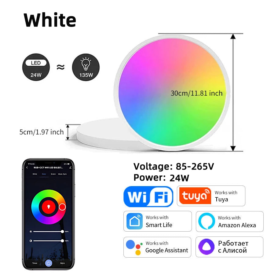 Tuya Smart WiFi Bluetooth LED Ceiling Light AC85-265V 24W RGB WW CW Round Ceiling Lamp Smart life APP Alexa Geogle Voice Control