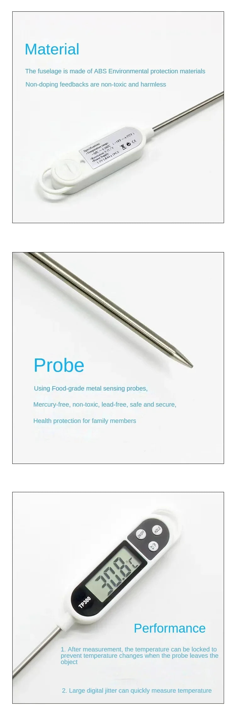 1PCS Food Thermometer TP300 Digital Kitchen Thermometer For Meat Cooking Food Probe BBQ Electronic Oven Kitchen Tools Portable