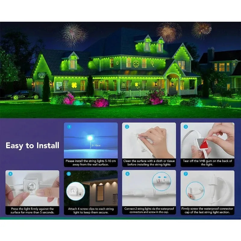 MIMIRGB 150FT Smart Control Eaves string lights DIY Scene Light House Roof Lighting Party Valentine Day Halloween Christmas