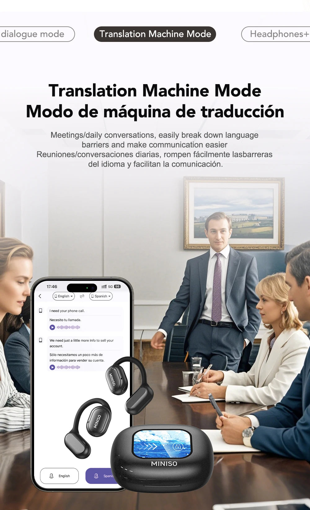 MINISO X30 Wireless Headphones Bluetooth Translation Earbuds Chat Headset Office Travel,real-time Translate Equalizer APP