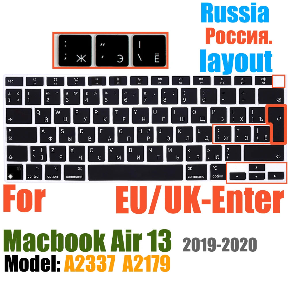 Keyboard Cover For MacBook Air 13 inch 2022 2021 2020 Release A2337 M1 A2179 with Touch ID Waterproof Protective Silicone Skin