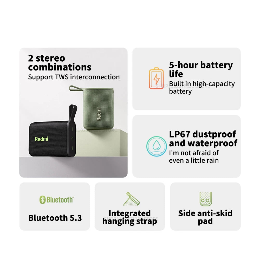 Xiaomi Redmi Portable Bluetooth Speaker Outdoor IP67 Stereo Powerful Sound  Box BT5.3 RGB Dual Pairing TWS Connectivity Colorful