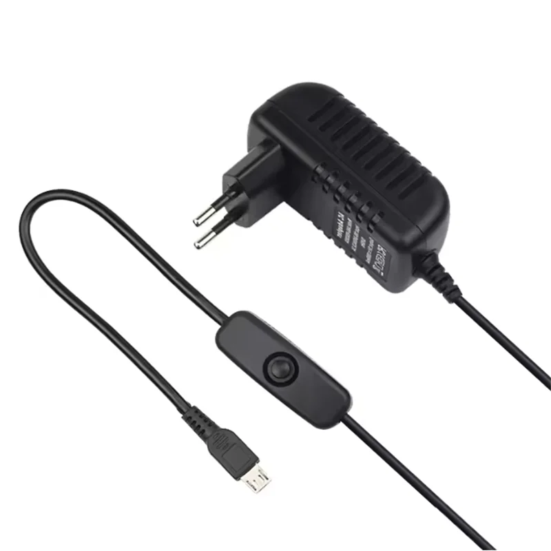 5V 3A Raspberry Pi 3B+ 3B Power Supply with Switch Button Power Adapter Micro USB Port for Pi Zero 2 W Orange Pi Zero 3 LTS