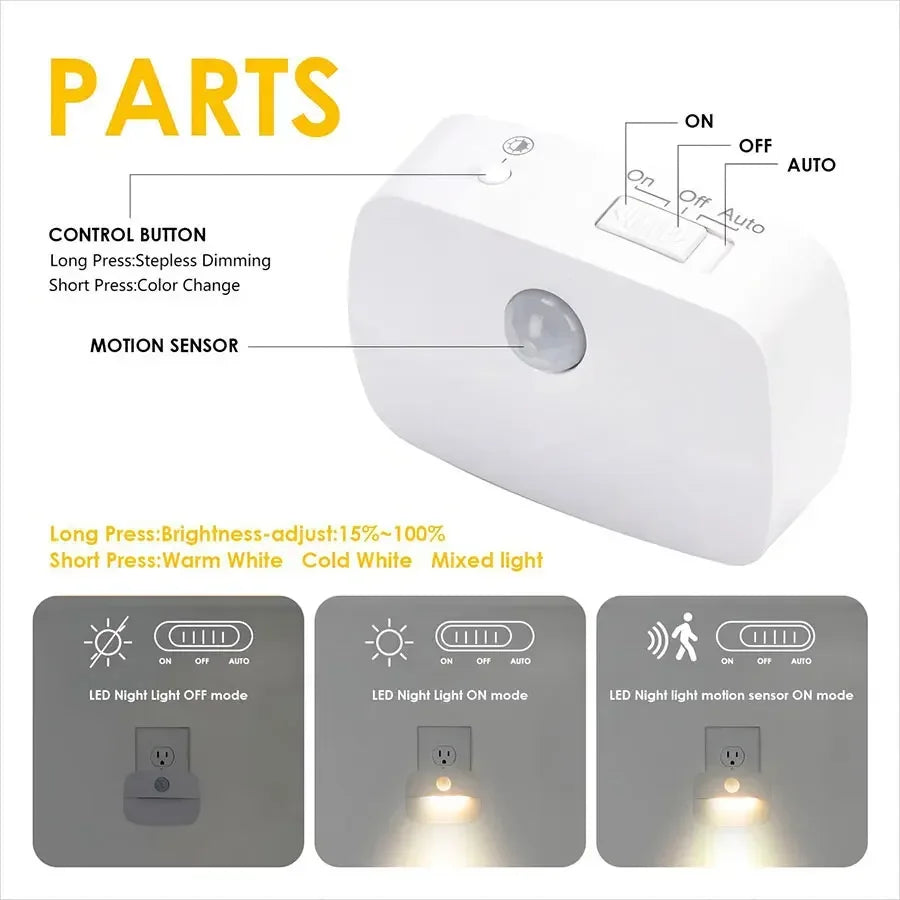 EU/US Plug LED Night Light Mini PIR Motion Sensor Lamp 3 Modes Bedside Light For Bedroom Hallway Stairs WC Bedside Night Lamp