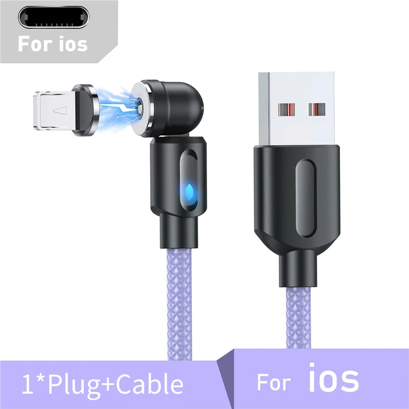 Magnetic Cable Type C Micro USB Cable Phone Charger 540 Degree Rotating Data Cable With LED For iPhone Xiaomi Huawei Samsung