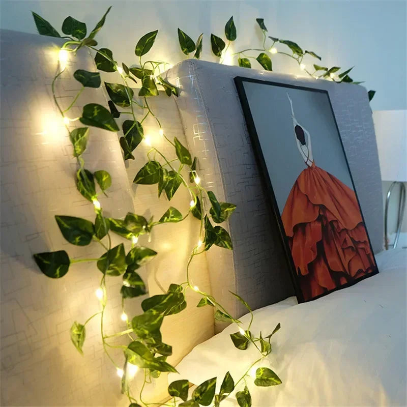 Floral Green Leaf String Lights Artificial Vine Fairy Lights Solar Lights Garland Lights for Home Decoration Christmas Lights