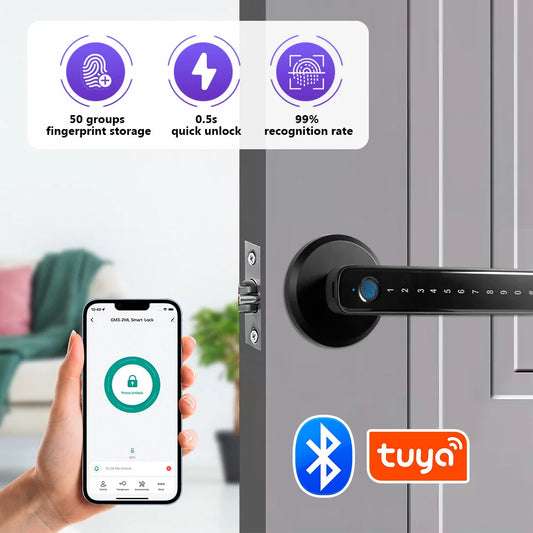 Fingerprint Door Lock Keyless Entry Door Lock with APP Control Fingerprint Door with Handle Biometric Door Lock for Bedroom Home
