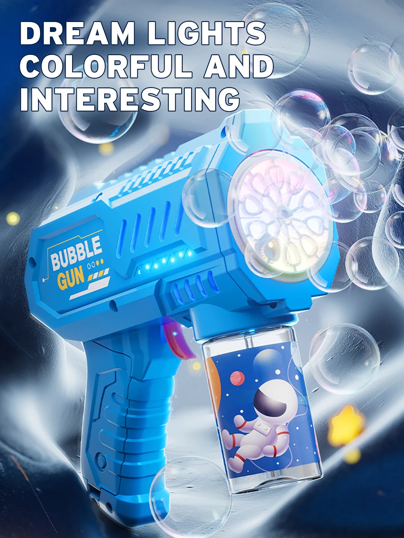 Children bubble machine glowing toy fully automatic bubble gun produces a large amount bubbles without battery and bubble water