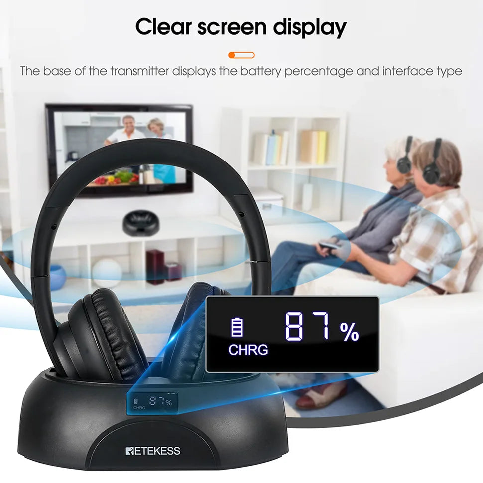 RETEKESS TA006 Wireless Headphone TV Watching Rechargeable Wireless Earphone with Transmitter Support Coaxial Fiber 3.5 AUX RCA