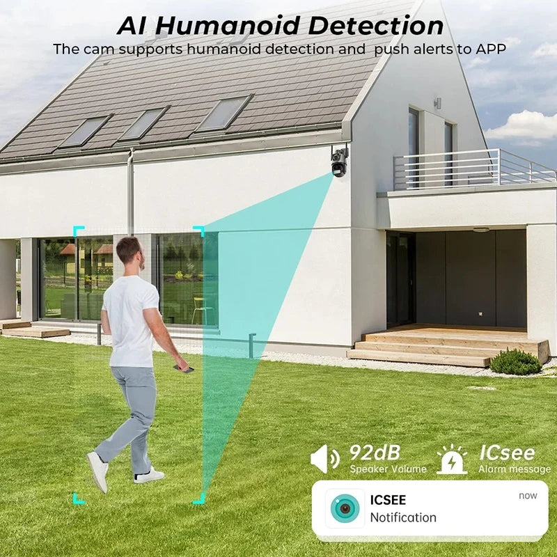 8MP WiFi Camera Outdoor 8X Zoom Security Camera 4K Video Surveillance Three Lens Dual Screen PTZ ICsee Alexa NVR Security CCTV