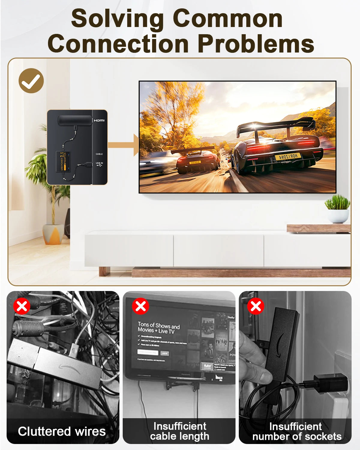 Professional Network Card Adapter 1800mAh Micro USB Power for Amazon Fire TV Sticks Firestick Adapter Support 4K Video