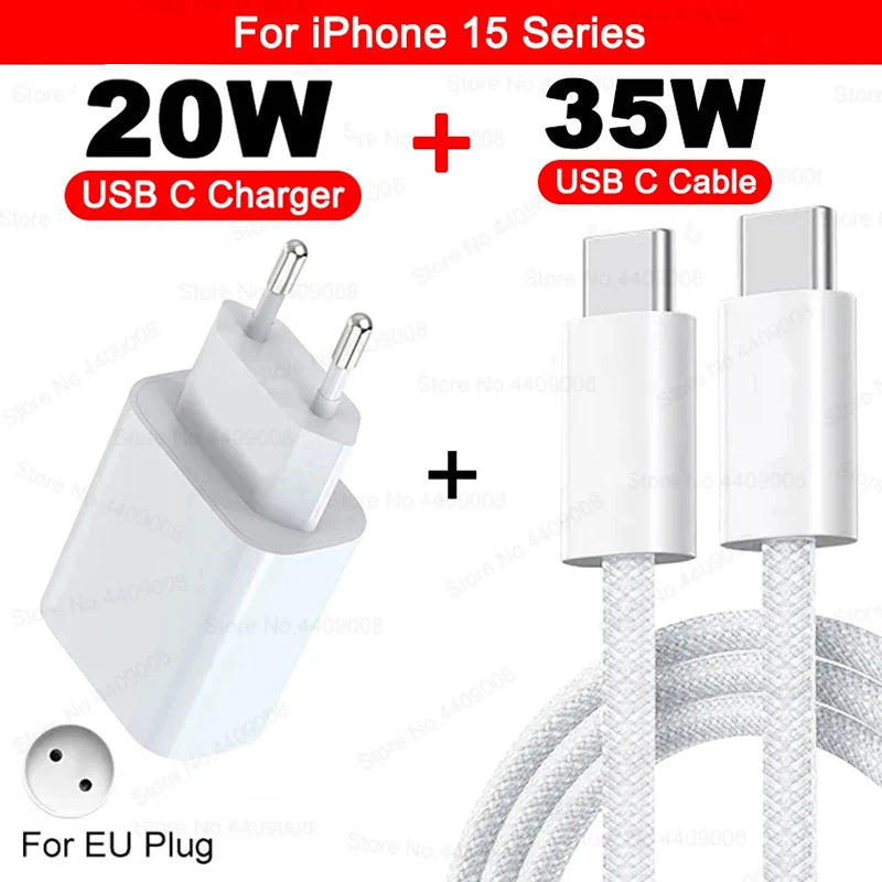 PD 20W Fast Charger For iPhone 16 15 11 12 13 14 Pro Max Plus Fast Charging Cable For Apple iPhone Charger Plug Phone Accessory