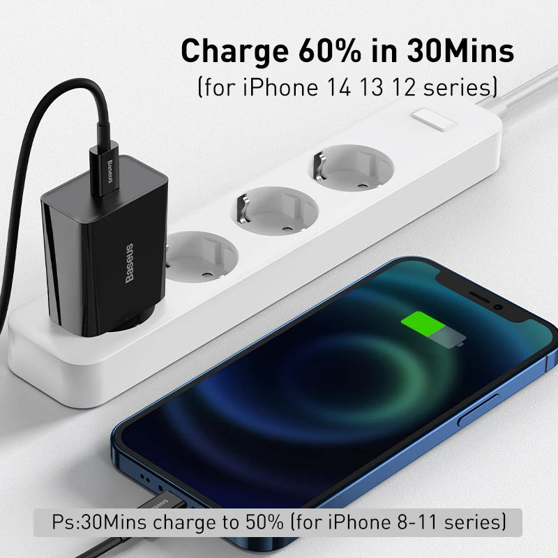 Baseus 20W Quick Charge QC 3.0 PD USB Type C Fast Charging Charger for iPhone 15 14 13 12 11 X Xiaomi Samsung Phone PD Charger