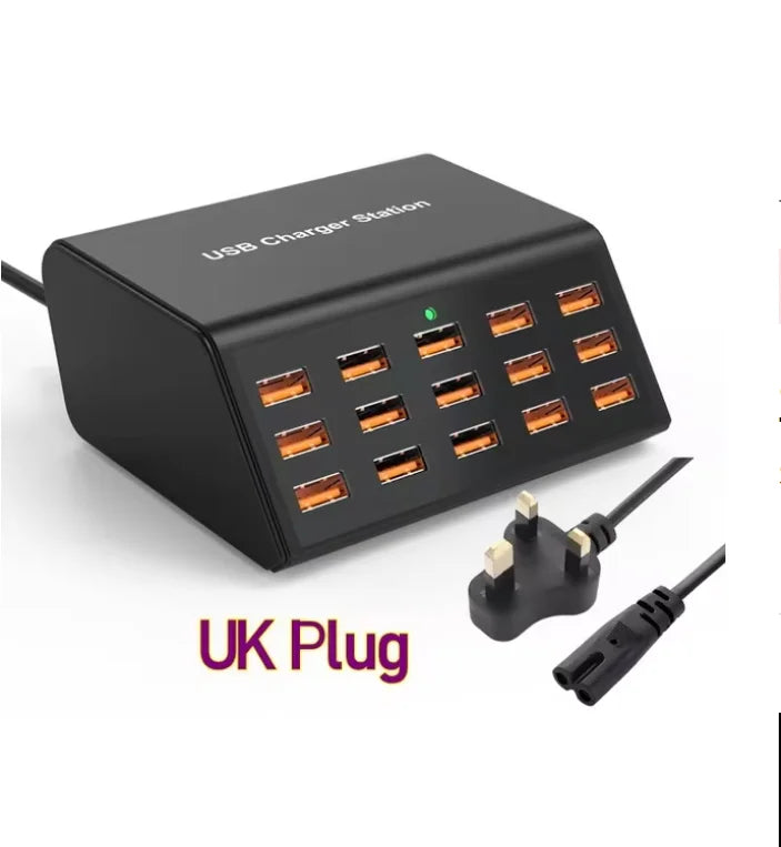 100W Desktop Universal USB Charger 15 Ports USB Fast Charging Station For Ipad Iphone16 15 14 13 Pro For Samsung EU Plug