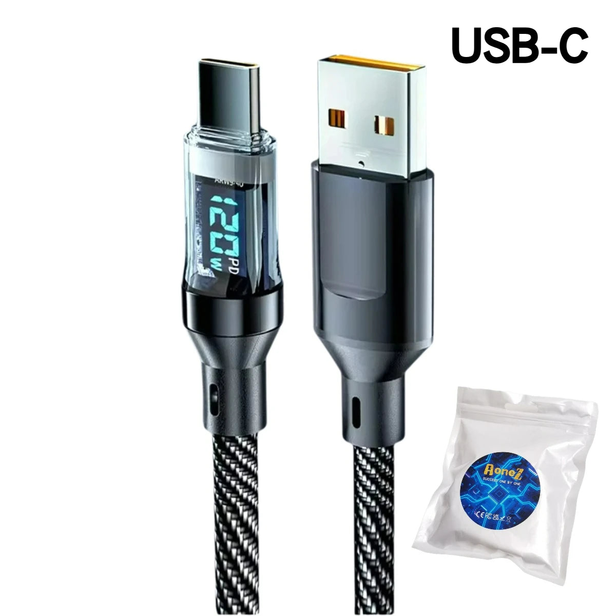 Multi Device Fast Charger Cable 60-120W with LED Display USB A to C and C to C Super Fast Charge for Huwei OPPO iPhone 15 Mac
