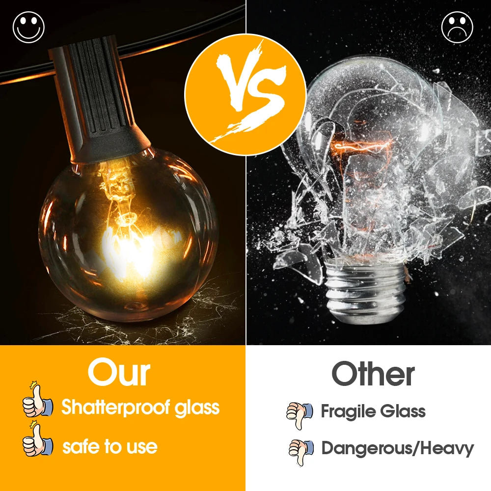 50Ft Patio String Light Outdoor Garland Lights ,220V Connectable Hanging Light for Backyard Porch Balcony Party Decor, E12 G40