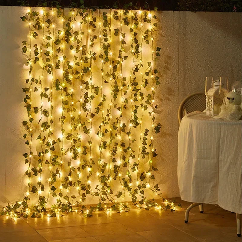 Floral Green Leaf String Lights Artificial Vine Fairy Lights Solar Lights Garland Lights for Home Decoration Christmas Lights