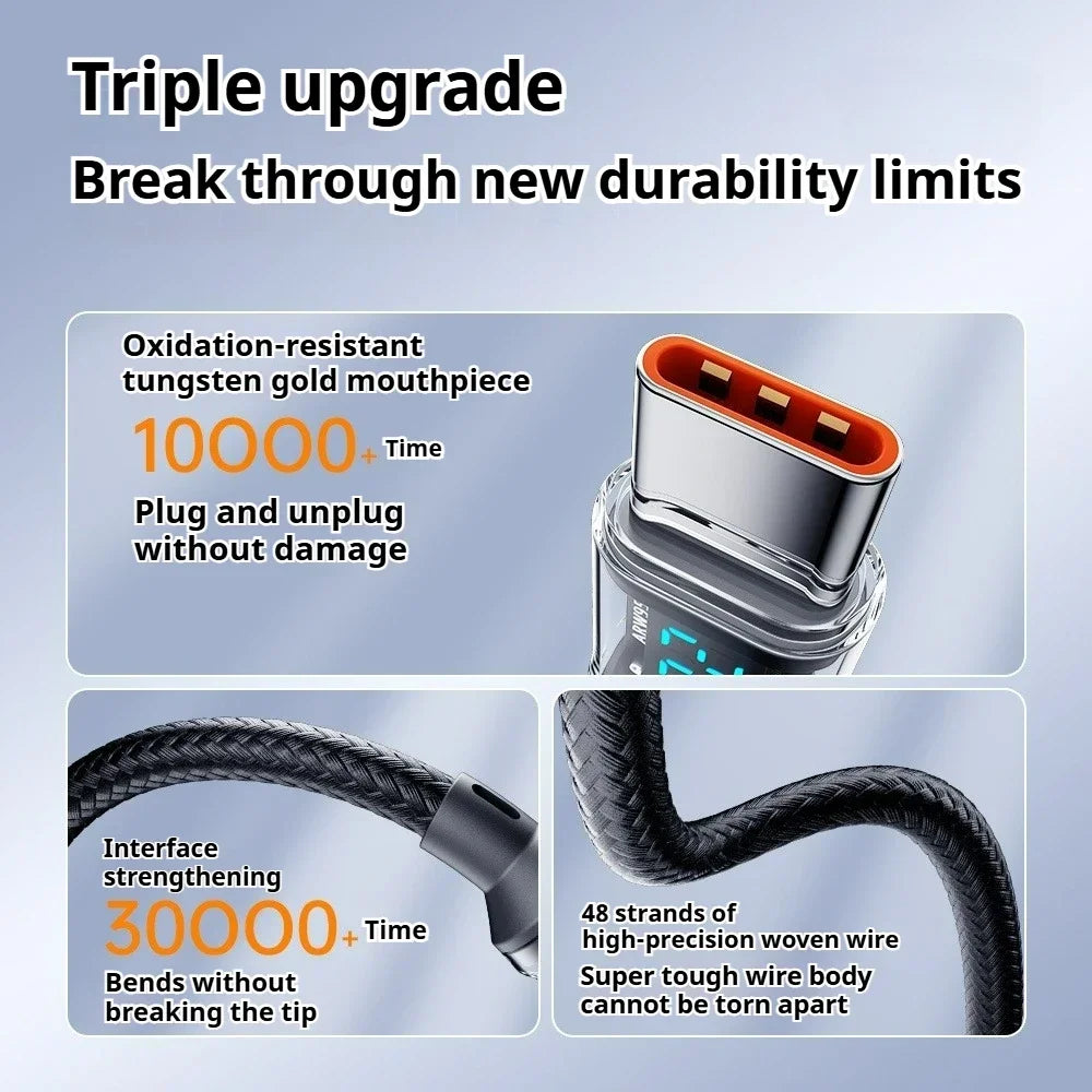 Multi Device Fast Charger Cable 60-120W with LED Display USB A to C and C to C Super Fast Charge for Huwei OPPO iPhone 15 Mac