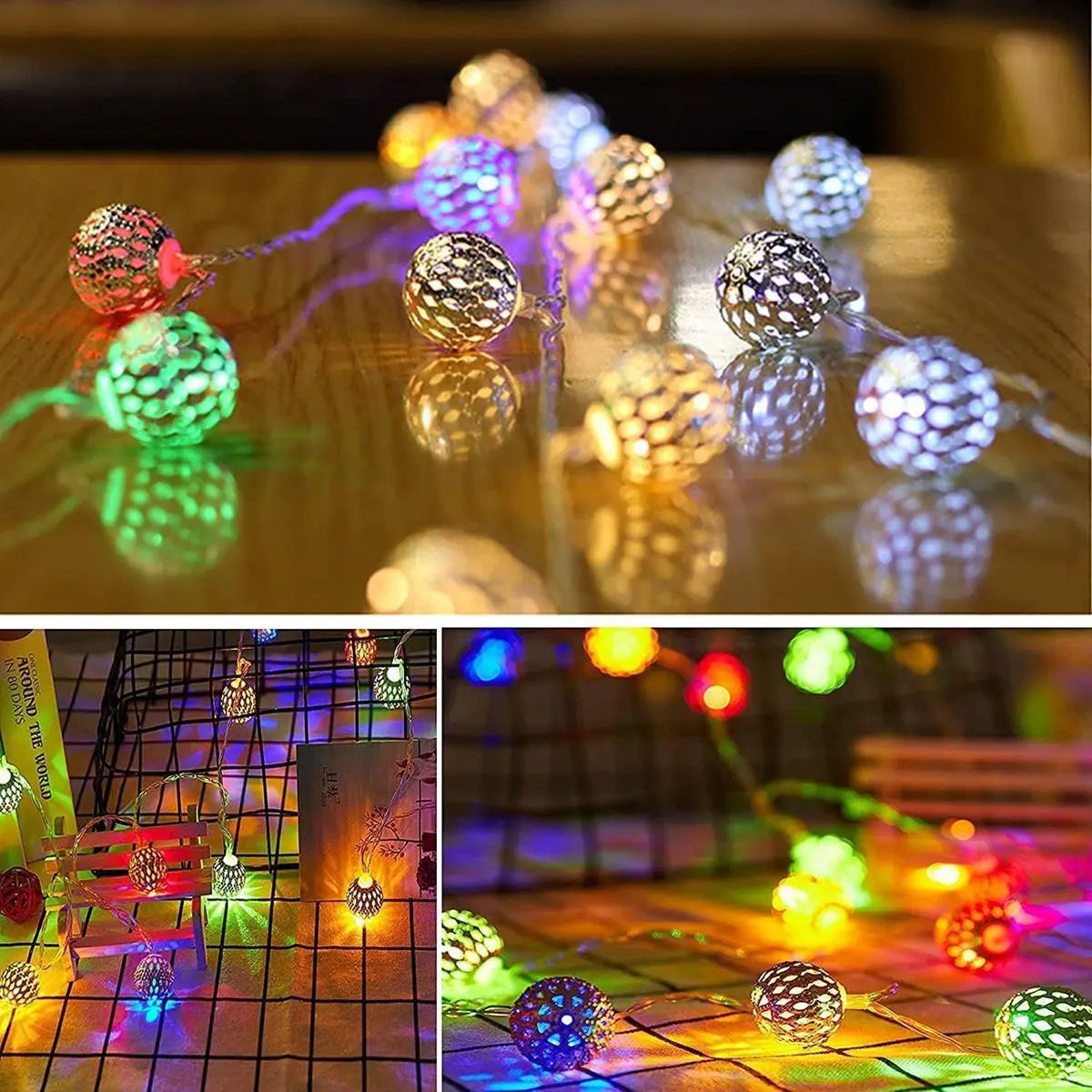 1pc LED Moroccan Fairy Lights Battery Operated Gold Globe String Lights For Home Outdoor Wedding Party Festival Decoration