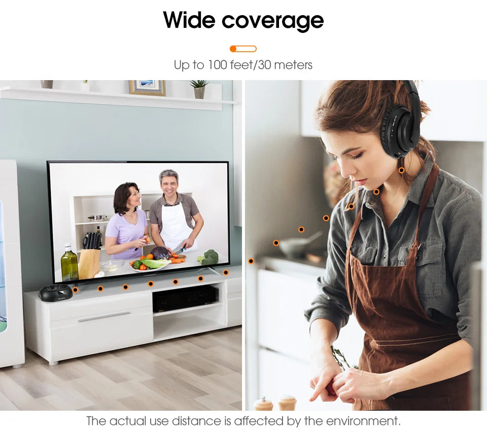 RETEKESS TA006 Wireless Headphone TV Watching Rechargeable Wireless Earphone with Transmitter Support Coaxial Fiber 3.5 AUX RCA