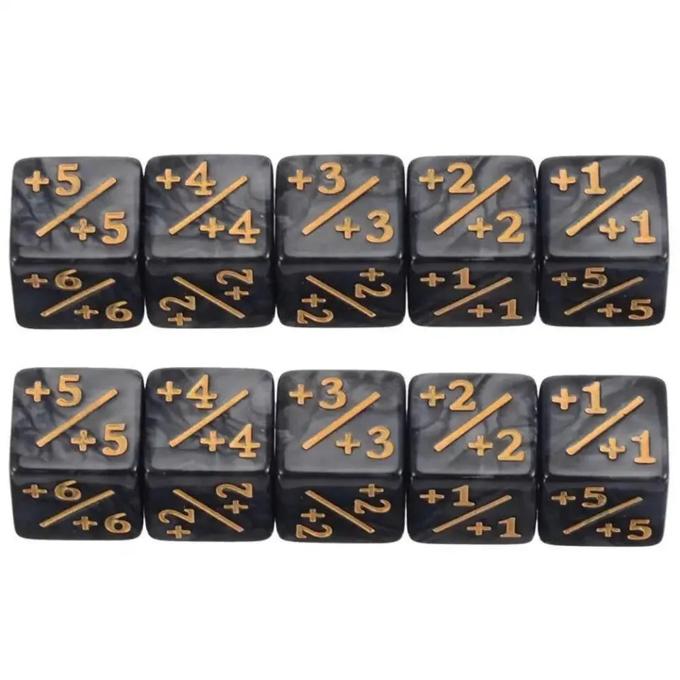 10pcs 1.6cm/0.63-inch dice counter with positive+1/+1 and negative -1/-1 dual color positive and negative dice