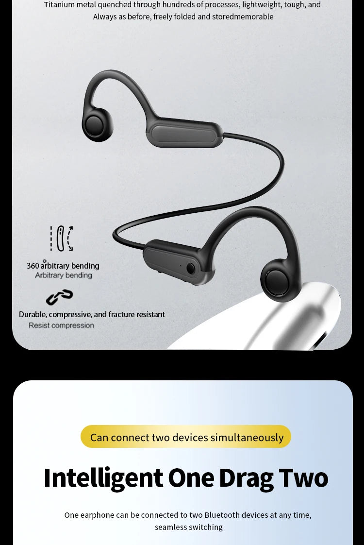 NEW Real Bone Conduction Sport Headphone Wireless Earphone Bluetooth-Compatible Headset Hands-free with Mic for Running