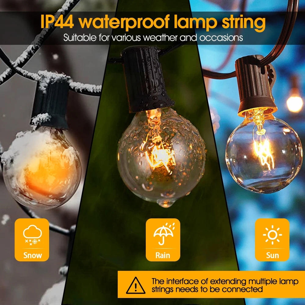 50Ft Patio String Light Outdoor Garland Lights ,220V Connectable Hanging Light for Backyard Porch Balcony Party Decor, E12 G40