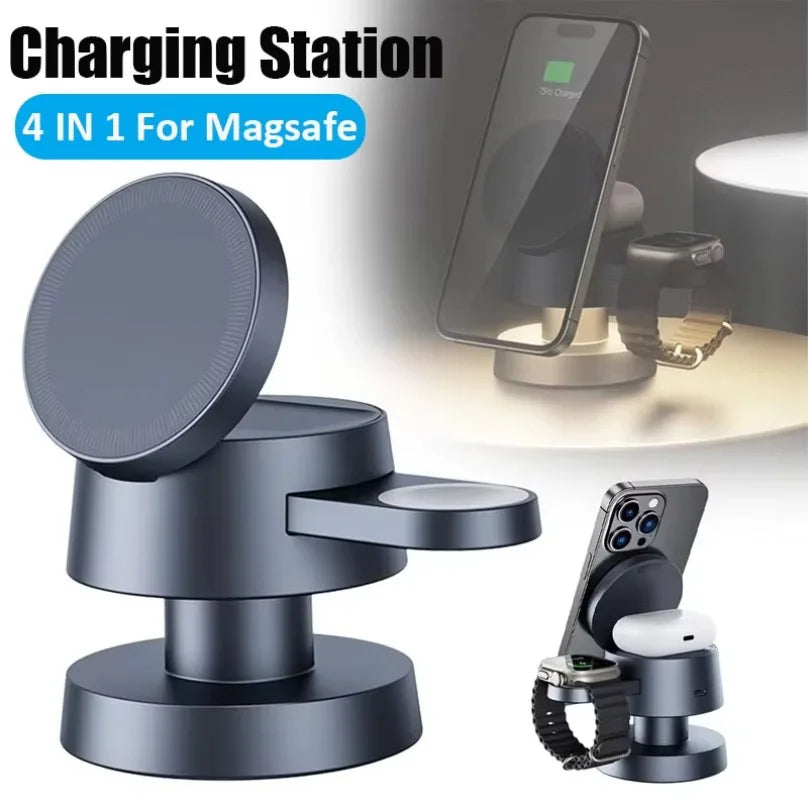 Magnetic 4 in 1 Light Phone Wireless Charger Stand For iPhone 16 15 14 13 12 Pro Max Apple Watch 9 8 Airpods Pro Fast Charging