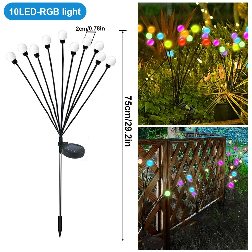 10 LED Outdoor Solar Firefly Lights Warm White RGB IP65 Waterproof Garden Starburst Light for Garden Path Yard Patio Landscape
