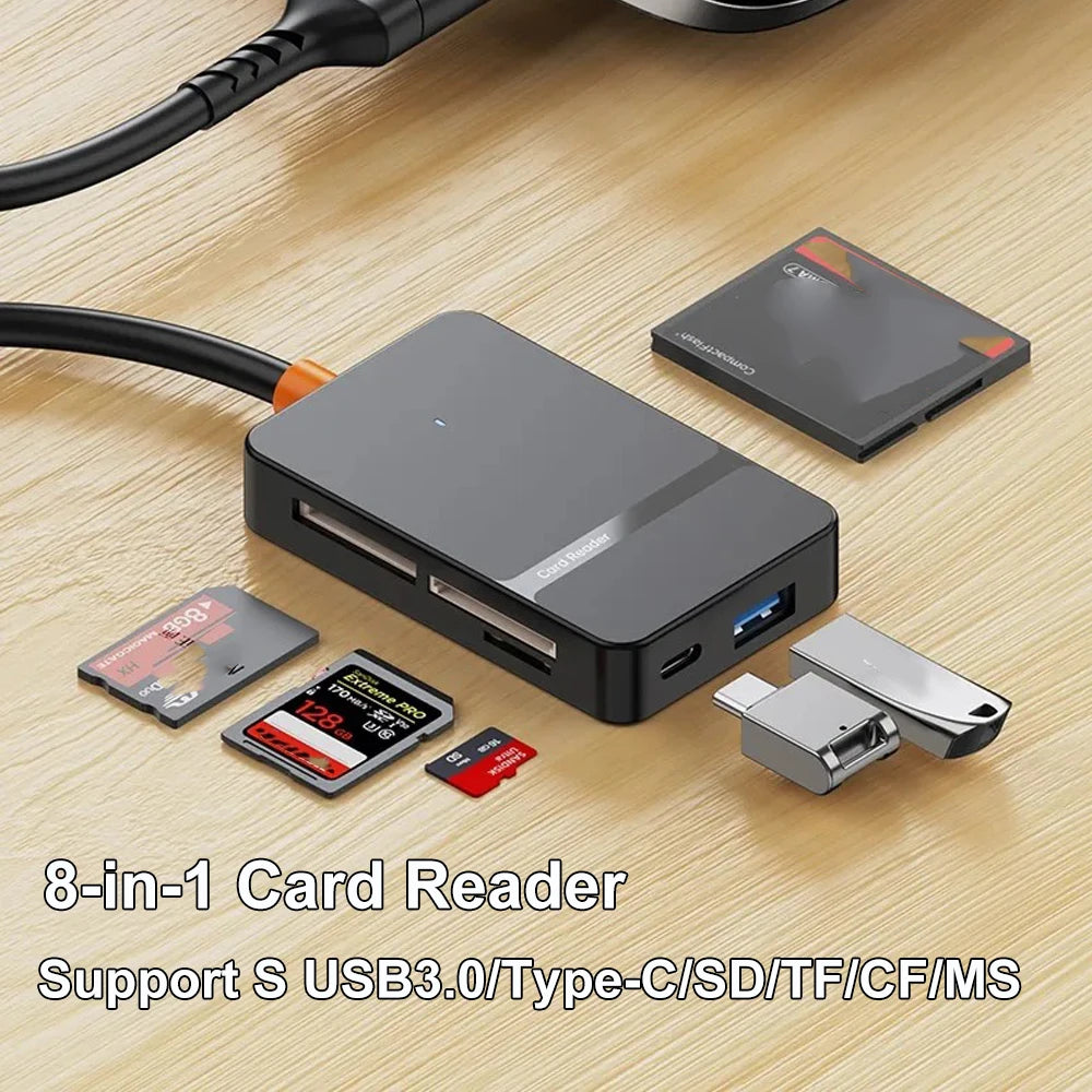 USB 3.0 Card Reader SD Micro SD TF CF MS Compact Flash Card Adapter for Laptop PC Multi Card Reader 8 in 1 Smart Card Reader