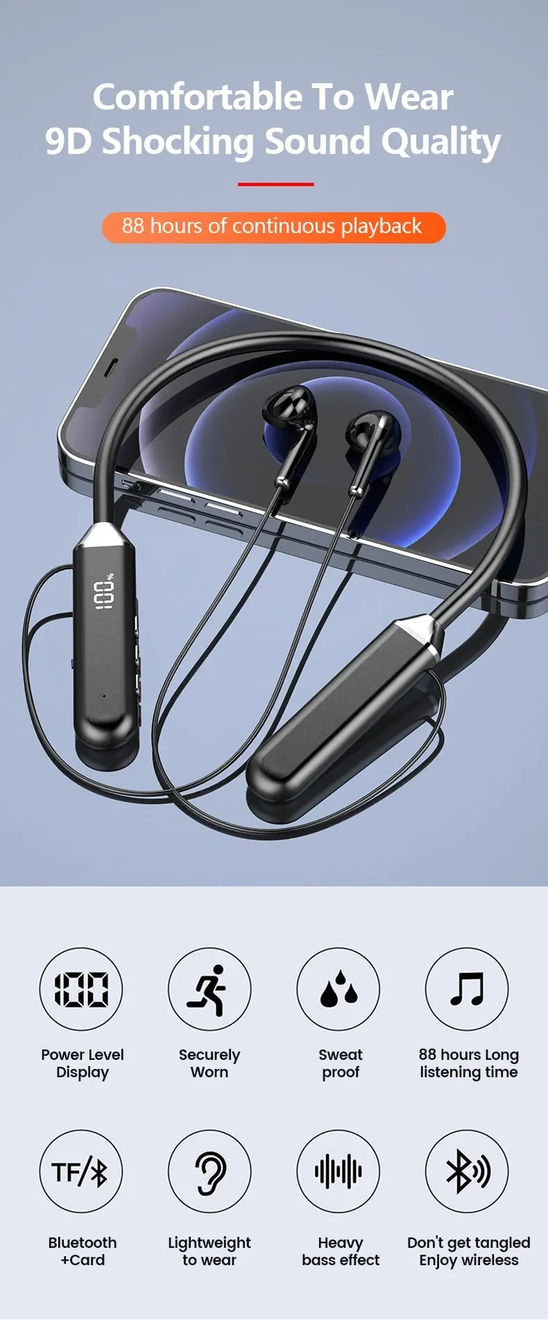 New Sport Neckband Earphone Wireless Headphone audífonos bluetooth inalámbrico Gaming LED Display ear buds for xiaomi huawei