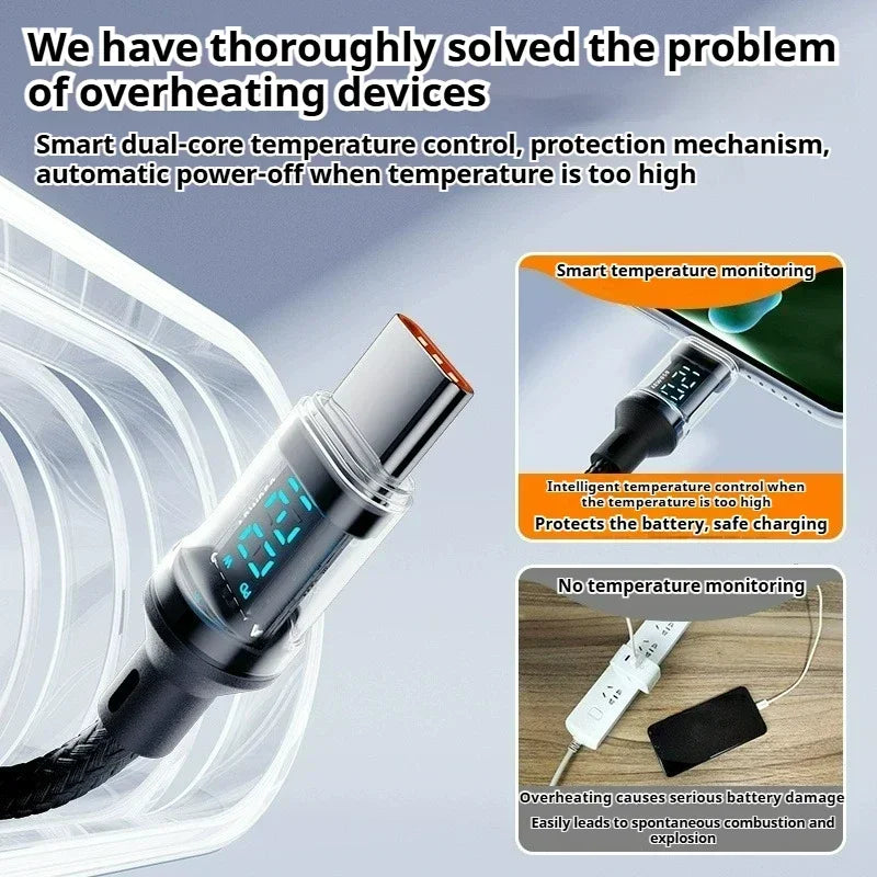 Multi Device Fast Charger Cable 60-120W with LED Display USB A to C and C to C Super Fast Charge for Huwei OPPO iPhone 15 Mac