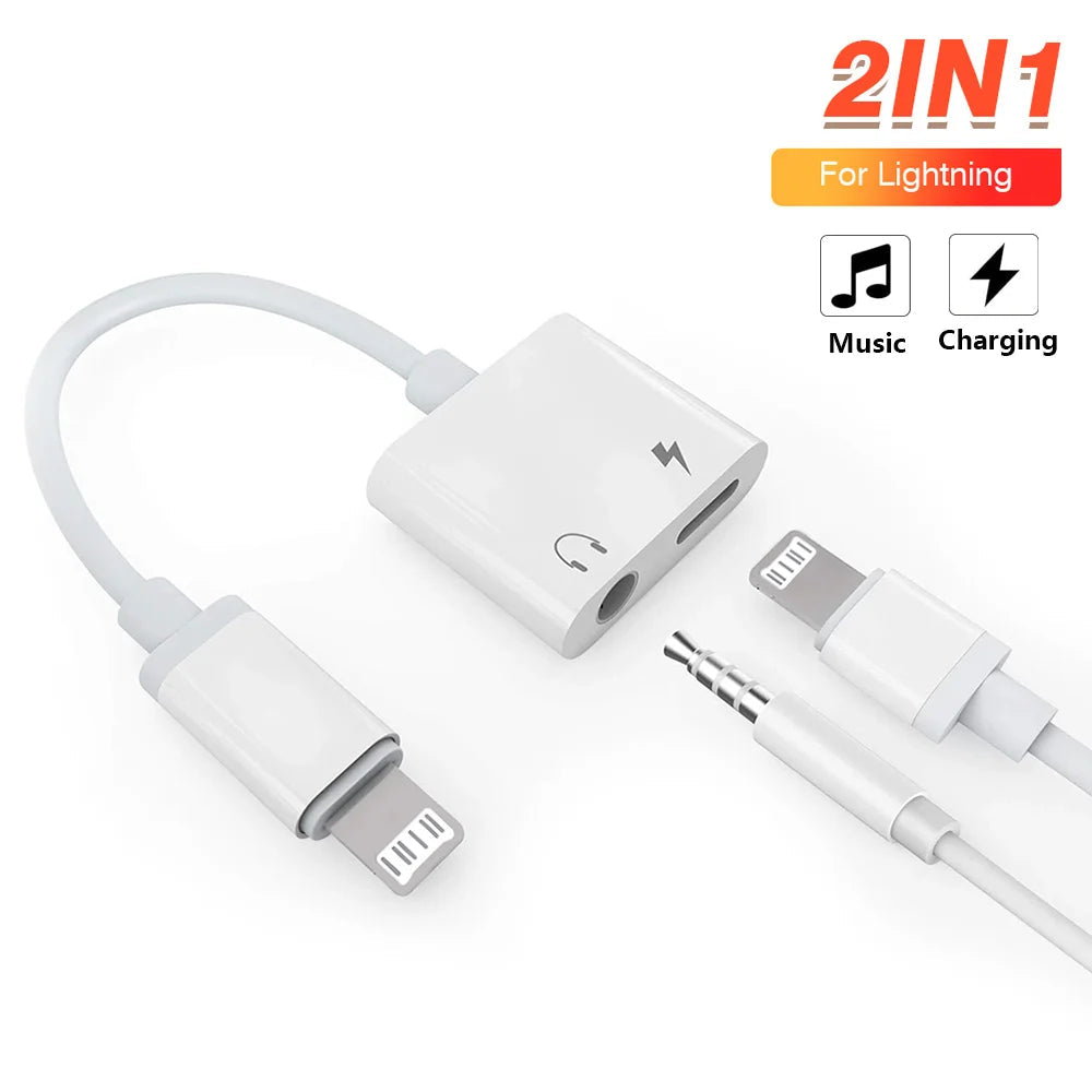 Byscoon 2 IN 1 earphones Jack Charger Adapter AUX Cable For iPhone 14 13 12 11 Pro XS Max XR lightning to 3.5MM/Type C