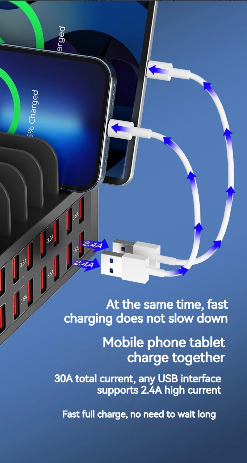 ASENGRY 150W Universal Multi USB Charger 16 Port USB Charging Station Tablet Stand For Ipad Iphone 15 14 13 Pro Max Samsung S24