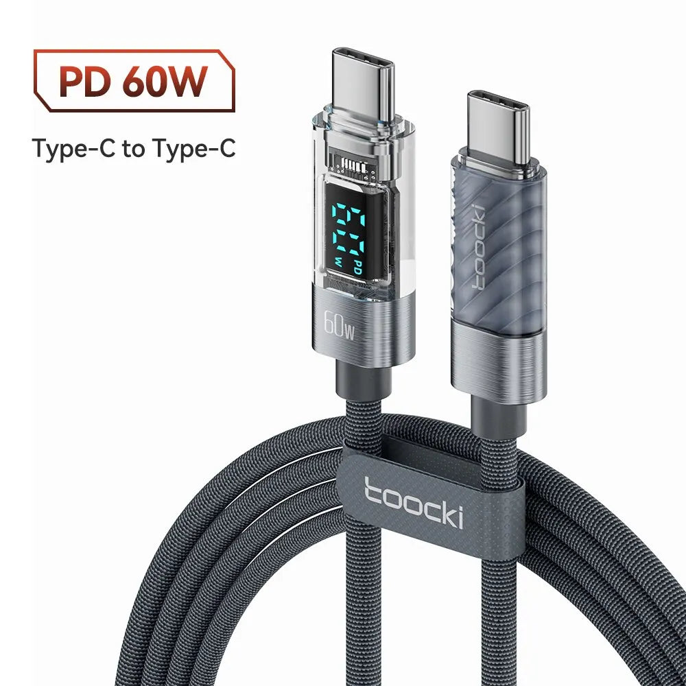 Toocki Type C to Type C Cable 100W PD Display Fast Charging Charger USB C to USB C Transparent Cable For Xiaomi Macbook