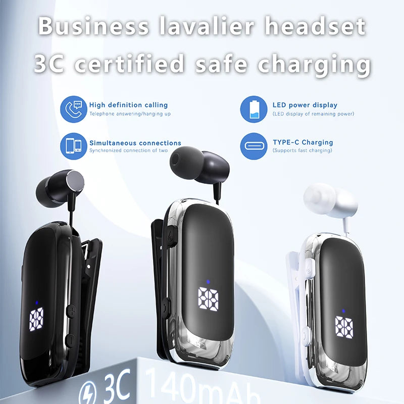 New K88 Lavalier Business Headset Bluetooth 5.4 Bass Earphone Call Vibration Reminder+Voice Number Reporting Wireless Headphone