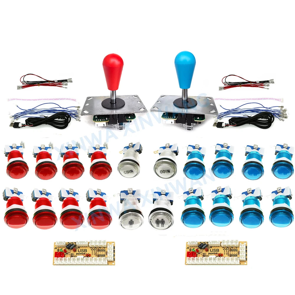 DIY Arcade Game Kit 2 Players Set Light Push Button American Style Joystick USB Encoder Cables For PC Raspberry Pi Mame Parts