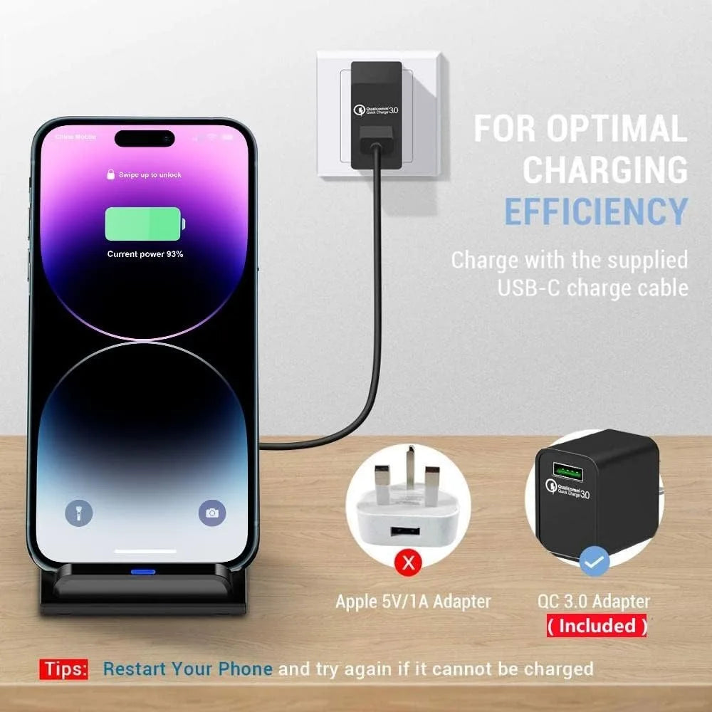 Wireless Charger Stand Pad For iPhone 16 15 14 13 12 Pro X XS Max XR 8 Samsung Xiaomi Induction Fast Charging Dock Station