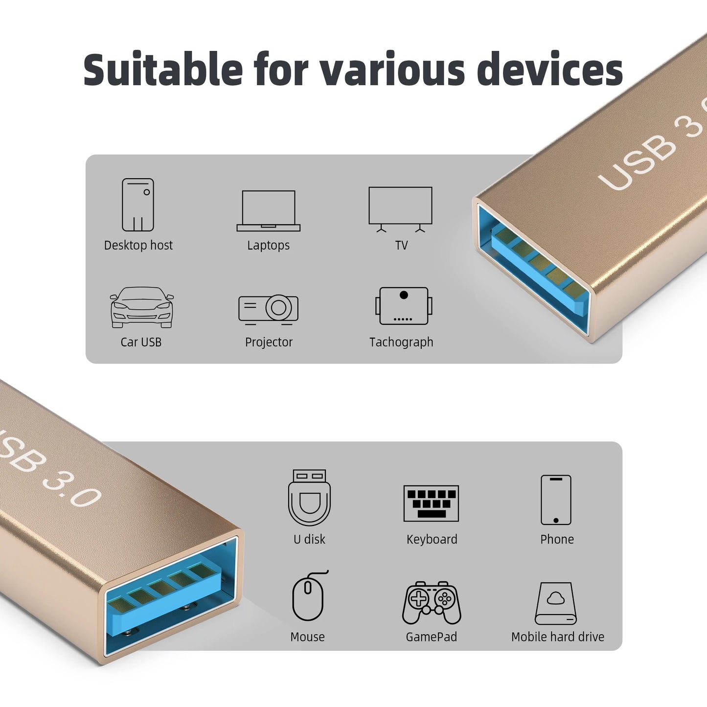 USB 3.0 Type A Female to A Female Connector Adapter OTG  AF to AF Coupler F/F Gender Changer Extender Converter Gold