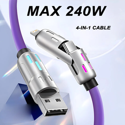 4-IN-1 240W USB Type C To USB C Cable PD Fast Charger Wire For iPhone 16 Pro Max 15 iPad Xiaomi Samsung Tablet 1M Data Cord 2Pcs