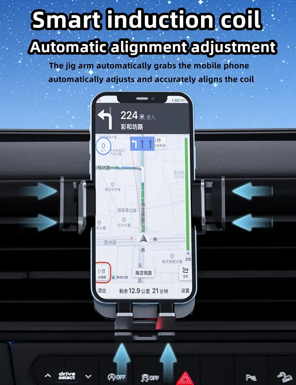 15W Dual Coil Wireless Car Charger for Samsung Galaxy Z Flip 4 3 S22 S21 iPhone Auto Clamp Fast Car Charging Phone Mount Holder