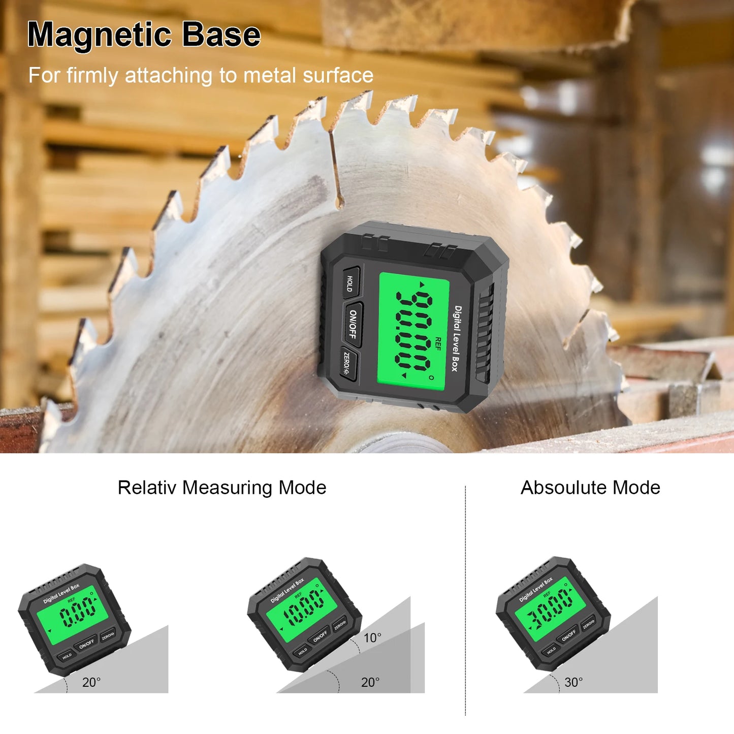 Digital Inclinometer Electronic Goniometer 360° Angle Meter Level Angle Gauge Bevel Protractor Slope Measure Magnetic Base