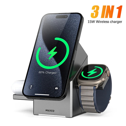 QI2 3 in 1 Wireless Charger Stand Magnetic Qi2 15W Fast Charging for iPhone 12 13 14 15 16 Apple Watch 9 8 7 6 5 Airpods 2 3 Pro