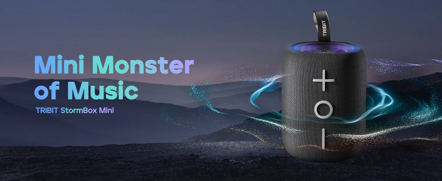 TRIBIT StormBox Mini Bluetooth Speaker, 12W 360° Sound With XBass, LEDs, 12 Hours playtimes, IPX7 Waterproof, For Hiking/Outdoor