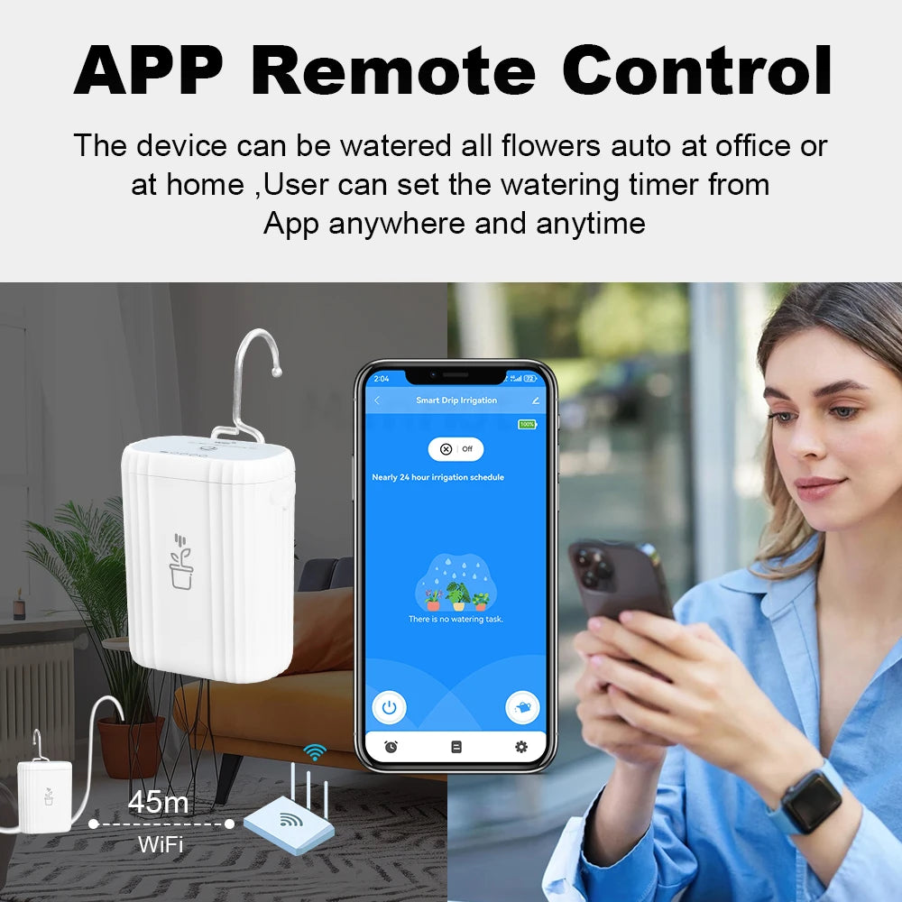 Tuya WiFi Smart Drip Irrigation Rechargeable Intelligent Watering Device Auto Watering Pump Controller Flowers Home Garden Tools