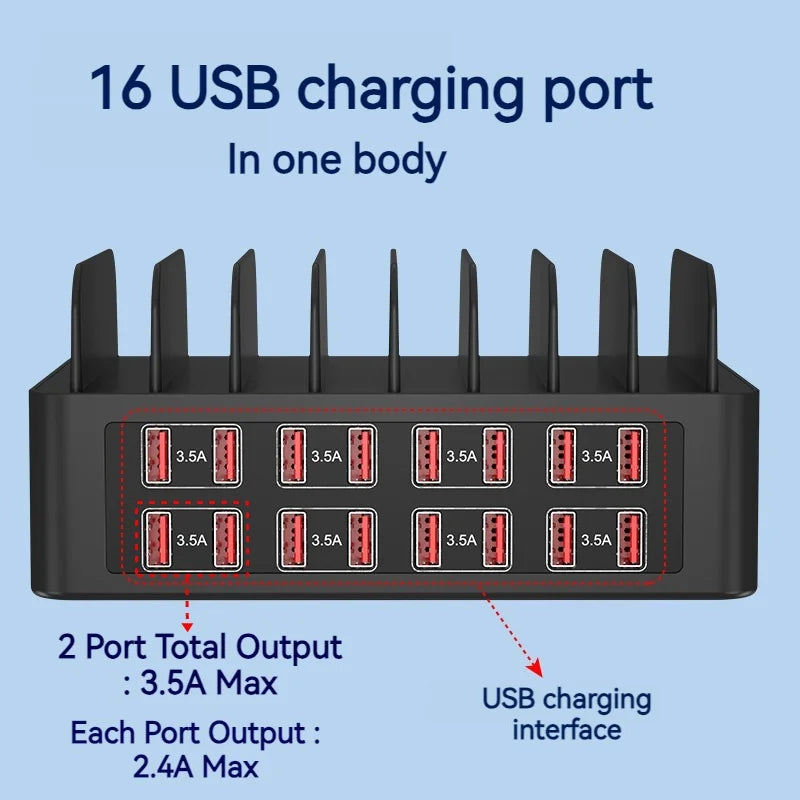 ASENGRY 150W Universal Multi USB Charger 16 Port USB Charging Station Tablet Stand For Ipad Iphone 15 14 13 Pro Max Samsung S24