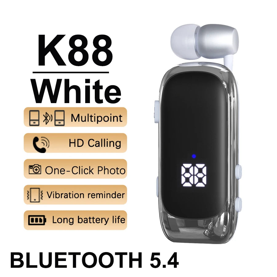 New K88 Lavalier Business Headset Bluetooth 5.4 Bass Earphone Call Vibration Reminder+Voice Number Reporting Wireless Headphone