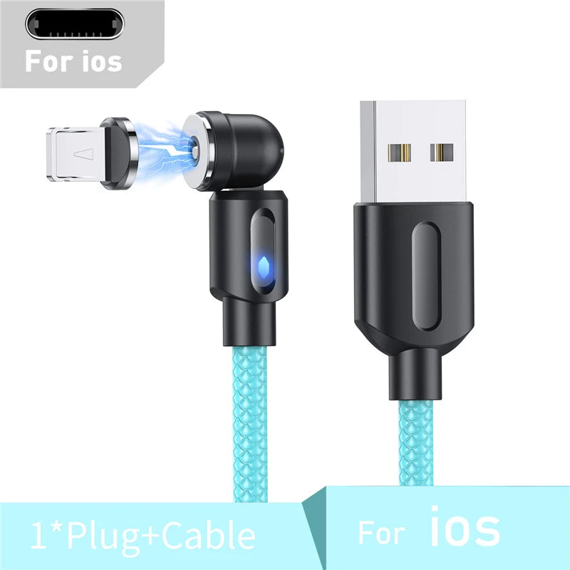 Magnetic Cable Type C Micro USB Cable Phone Charger 540 Degree Rotating Data Cable With LED For iPhone Xiaomi Huawei Samsung