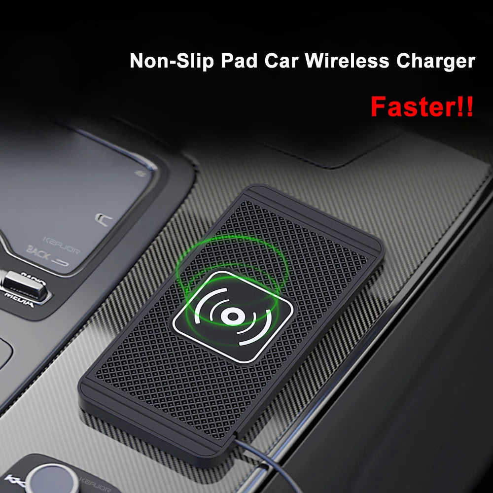 Wireless Car Charger Silicone Non-Slip Pad for Samsung S24 S23 iPhone 16 15 14 Xiaomi Car Induction Charger Fast Charging Pad